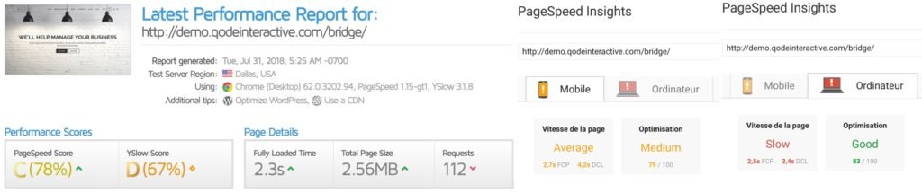 FULLSKILL guide themeforest : Test de performance sur le template bridge avec GTmetrix et Google pageSpeed